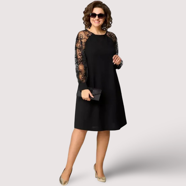 Helena - Elegantní černé šaty s krajkovými rukávy