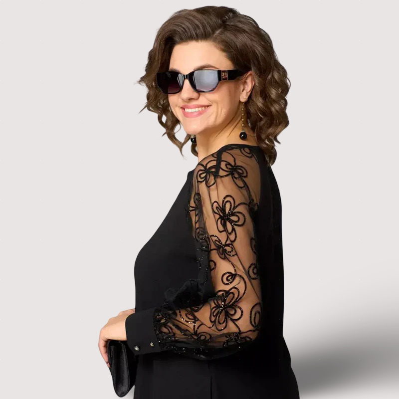 Helena - Elegantní černé šaty s krajkovými rukávy