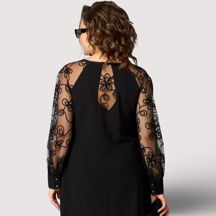 Helena - Elegantní černé šaty s krajkovými rukávy