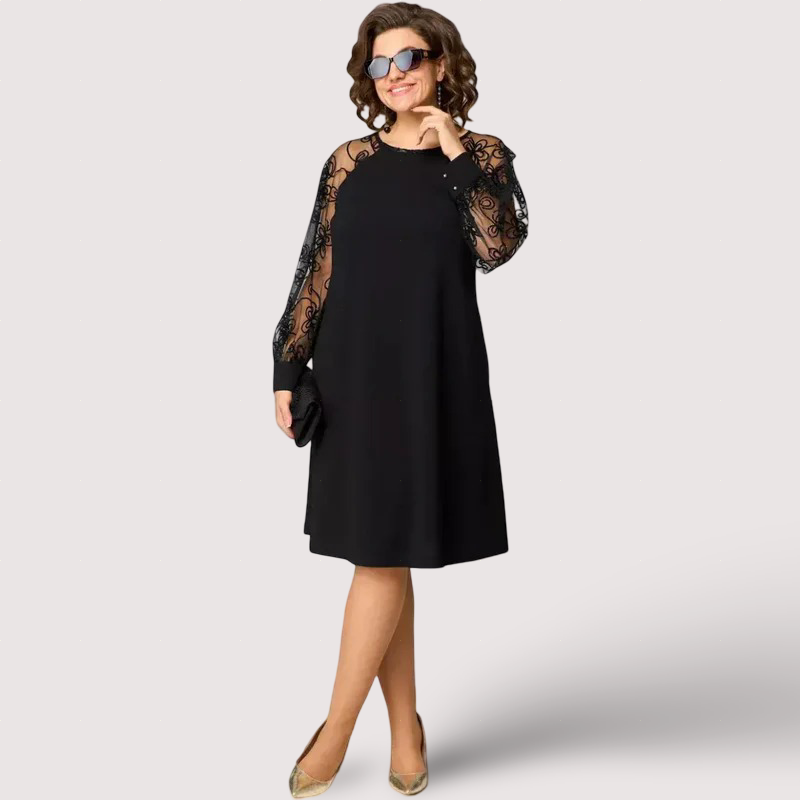 Helena - Elegantní černé šaty s krajkovými rukávy