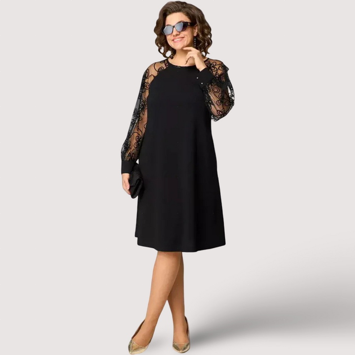 Helena - Elegantní černé šaty s krajkovými rukávy